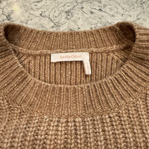 See By Chloe Sweater Women's Size Large Tan Pullover Wool Quiet Luxury Old Money - Picture 11 of 15